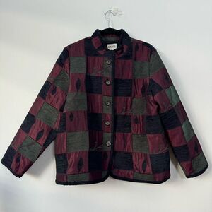 Graff Women's Patchwork Tapestry Knitted Button Up Multicolor Jacket Size L